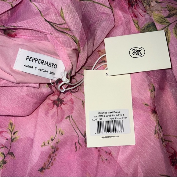 NWT Peppermayo Orlando Maxi Dress Pink Floral Cowl Neck Slip Dress Size 4 - Picture 4 of 6